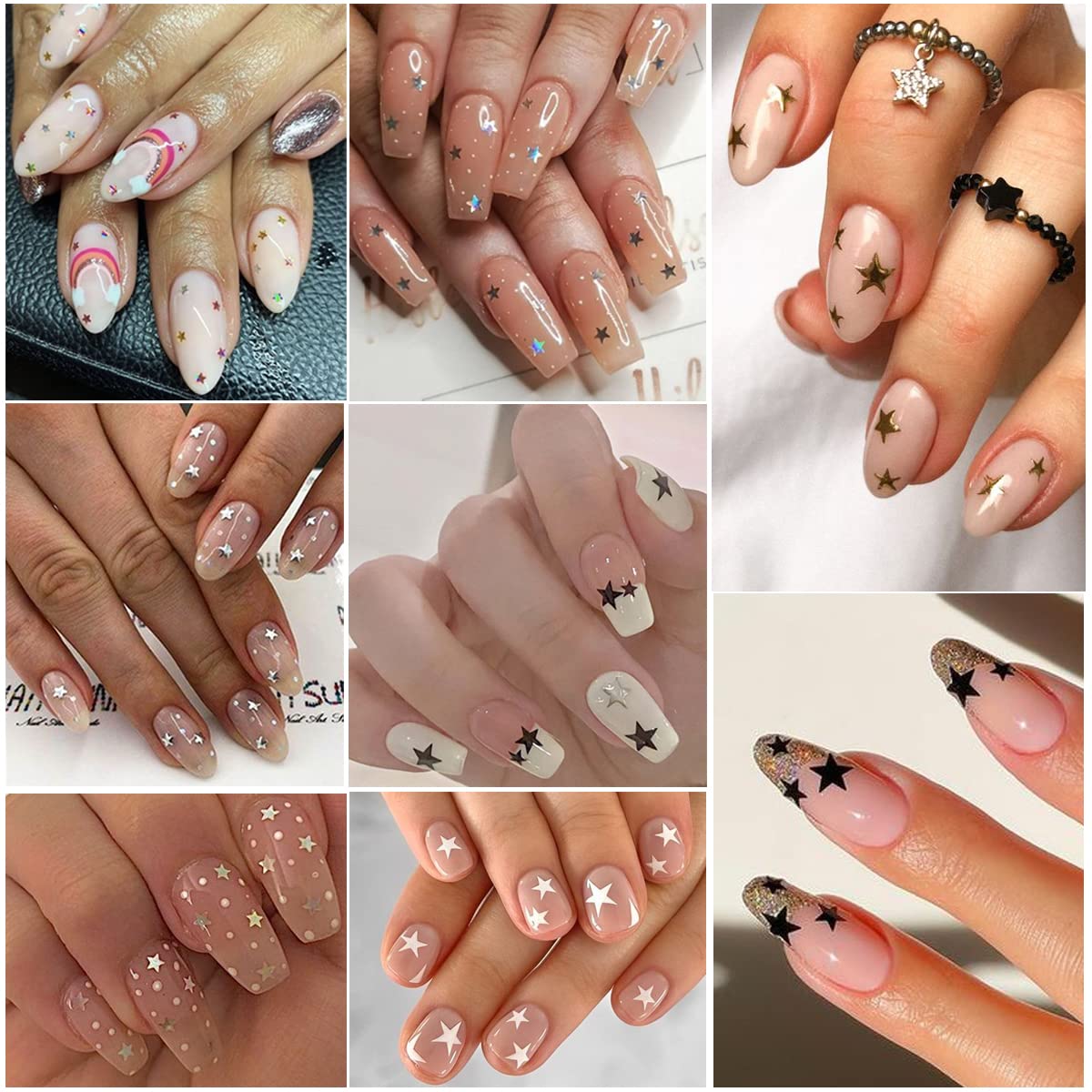 BSBTBZ star nail stickers laser silver finish reflecting light beautifully