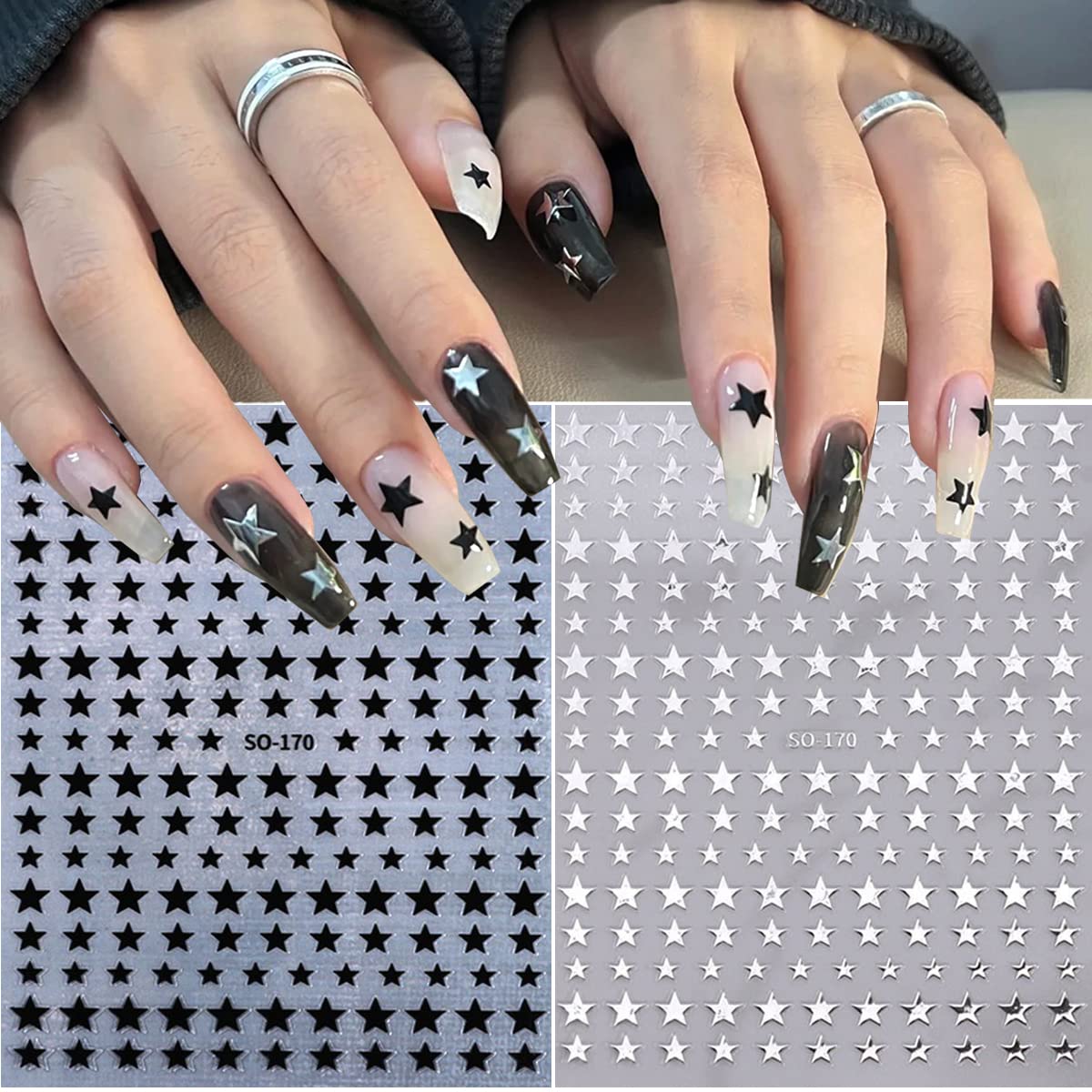 BSBTBZ star nail stickers silver shimmer for modern nail art