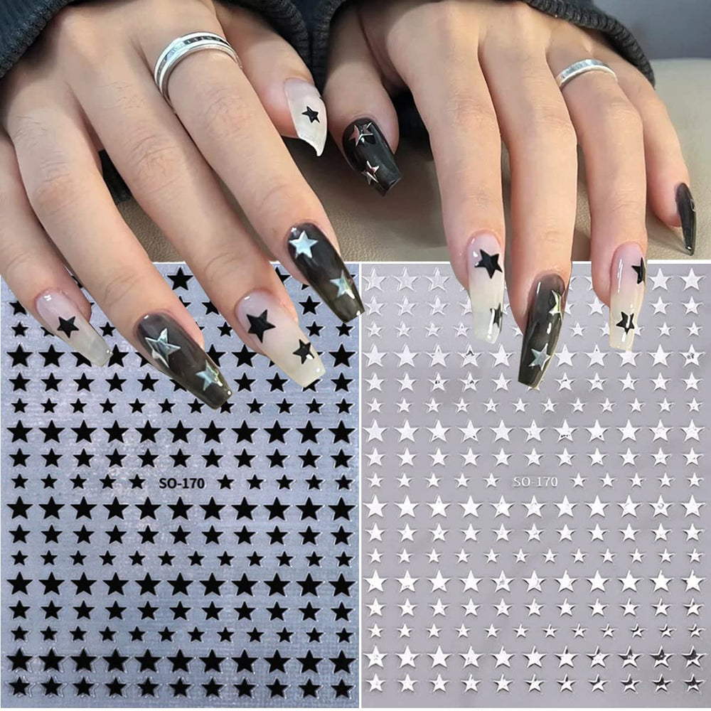 BSBTBZ star nail stickers silver shimmer for modern nail art