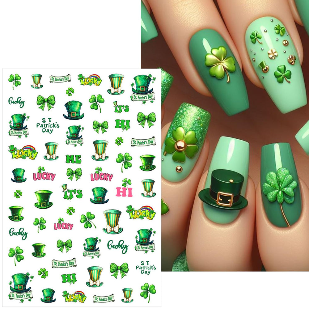 BSBTBZ Adhesivo fácil de aplicar para uñas con diseño trébol.