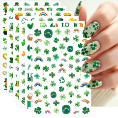 BSBTBZ Stickers uñas trébol 3D verde, ideal para celebrar Día de San Patricio.