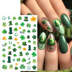 BSBTBZ Stickers trébol cuatro hojas verde mejoran tu manicura festiva.