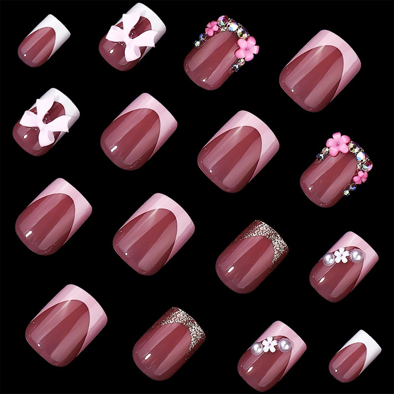 BSBTBZ uñas acrílicas cuadradas rosa brillantes y duraderas