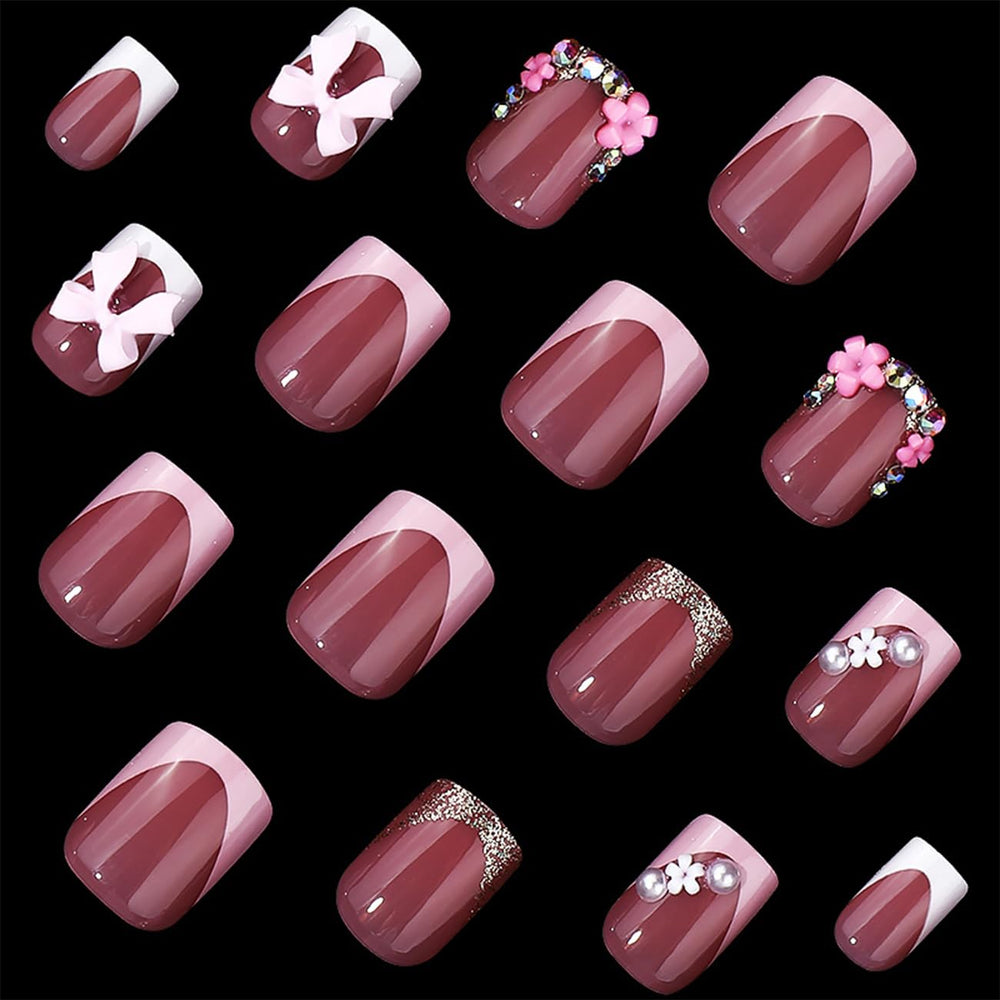 BSBTBZ uñas acrílicas cuadradas rosa brillantes y duraderas
