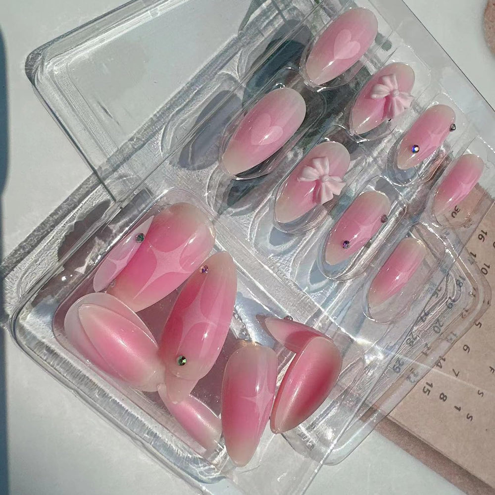 BSBTBZ set de uñas adhesivas gradiente rosa con lima incluida.