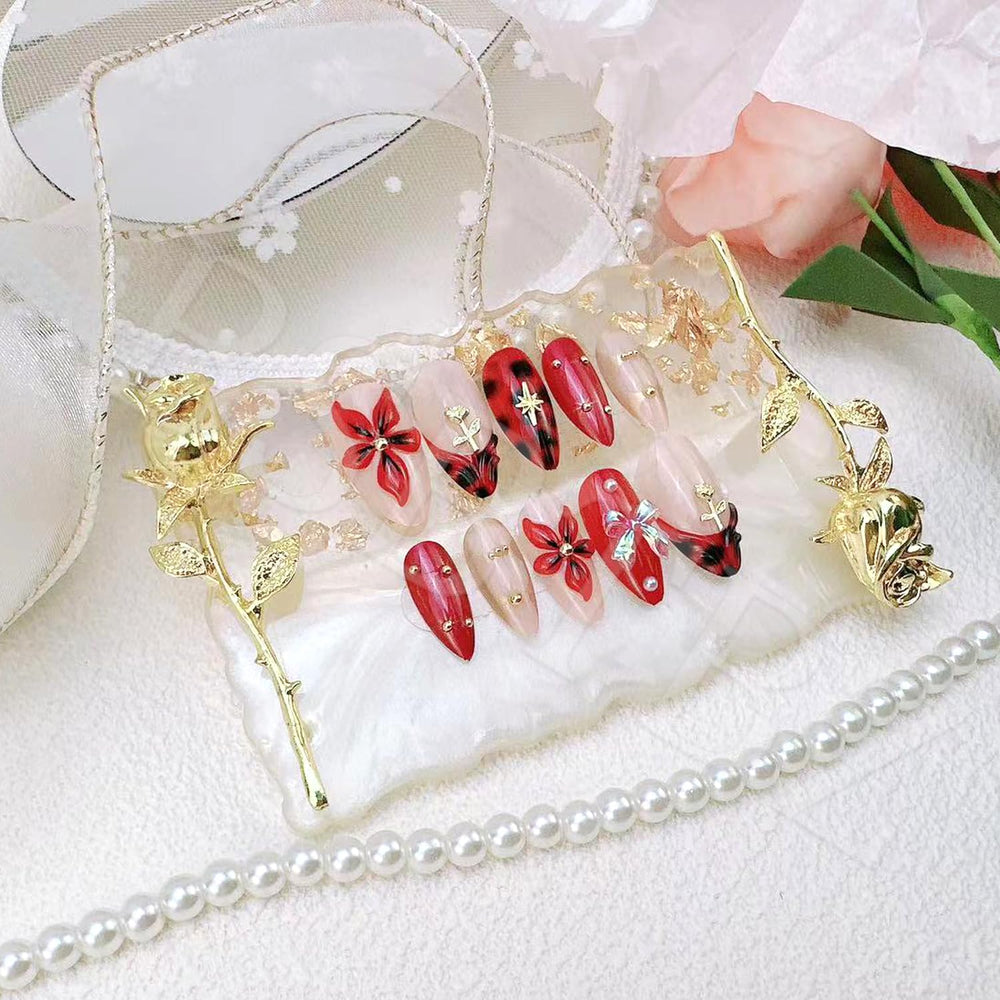 BSBTBZ uñas con lazo 3D oro rosas decorativas para un estilo llamativo.