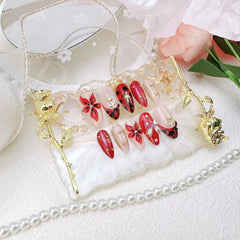 BSBTBZ uñas con lazo 3D oro rosas decorativas para un estilo llamativo.
