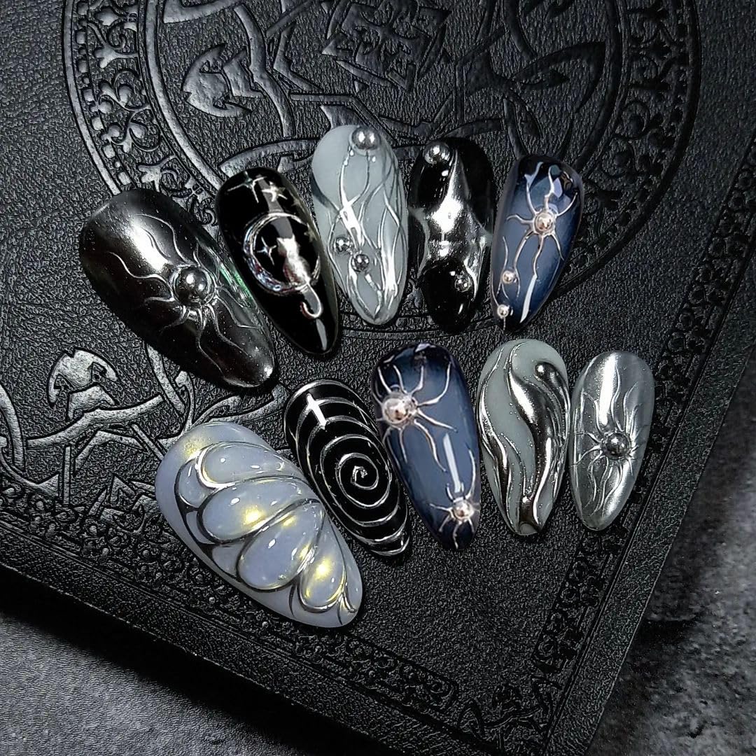 BSBTBZ uñas góticas hechas a mano con mariposa 3D para un look audaz