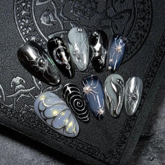 BSBTBZ uñas góticas hechas a mano con mariposa 3D para un look audaz