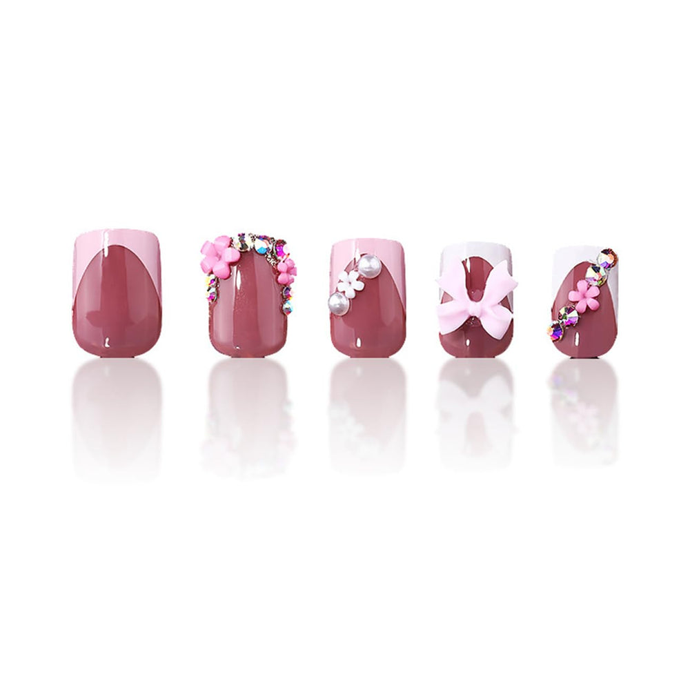 BSBTBZ uñas con lazo diseño rosa, hazlo tú misma