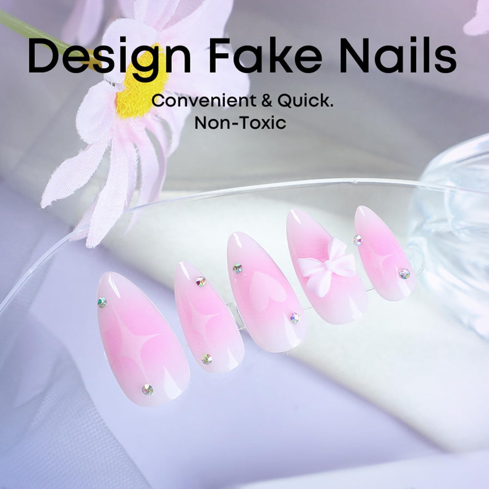BSBTBZ uñas adhesivas gradiente rosa con cristales para ocasiones especiales.