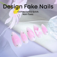 BSBTBZ uñas adhesivas gradiente rosa con cristales para ocasiones especiales.