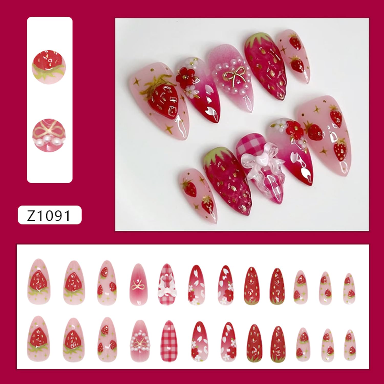 BSBTBZ uñas postizas brillo rosa almendra listas para aplicar y lucir.
