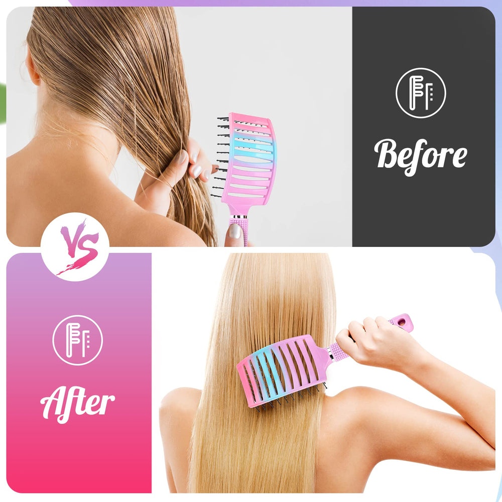 Bsisme curved handle hair brush offers non slip comfort during styling.
