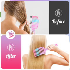 Bsisme curved handle hair brush offers non slip comfort during styling.