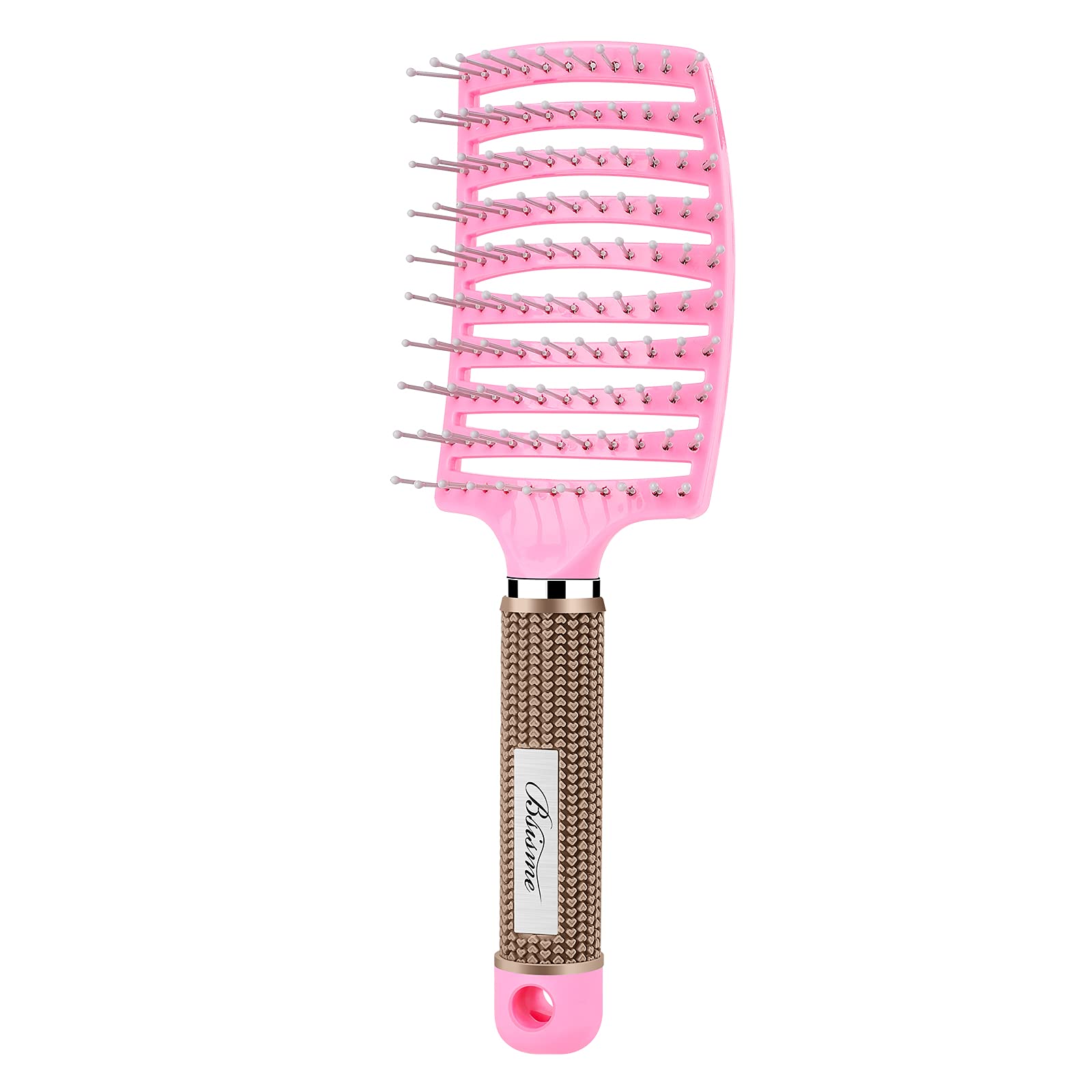 Bsisme curved vented brush with ergonomic handle for comfortable grip and easy styling.
