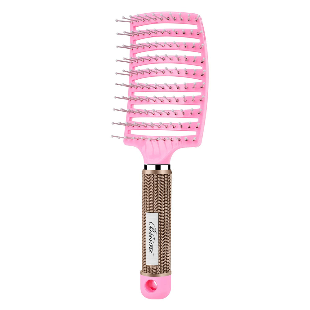 Bsisme curved vented brush with ergonomic handle for comfortable grip and easy styling.