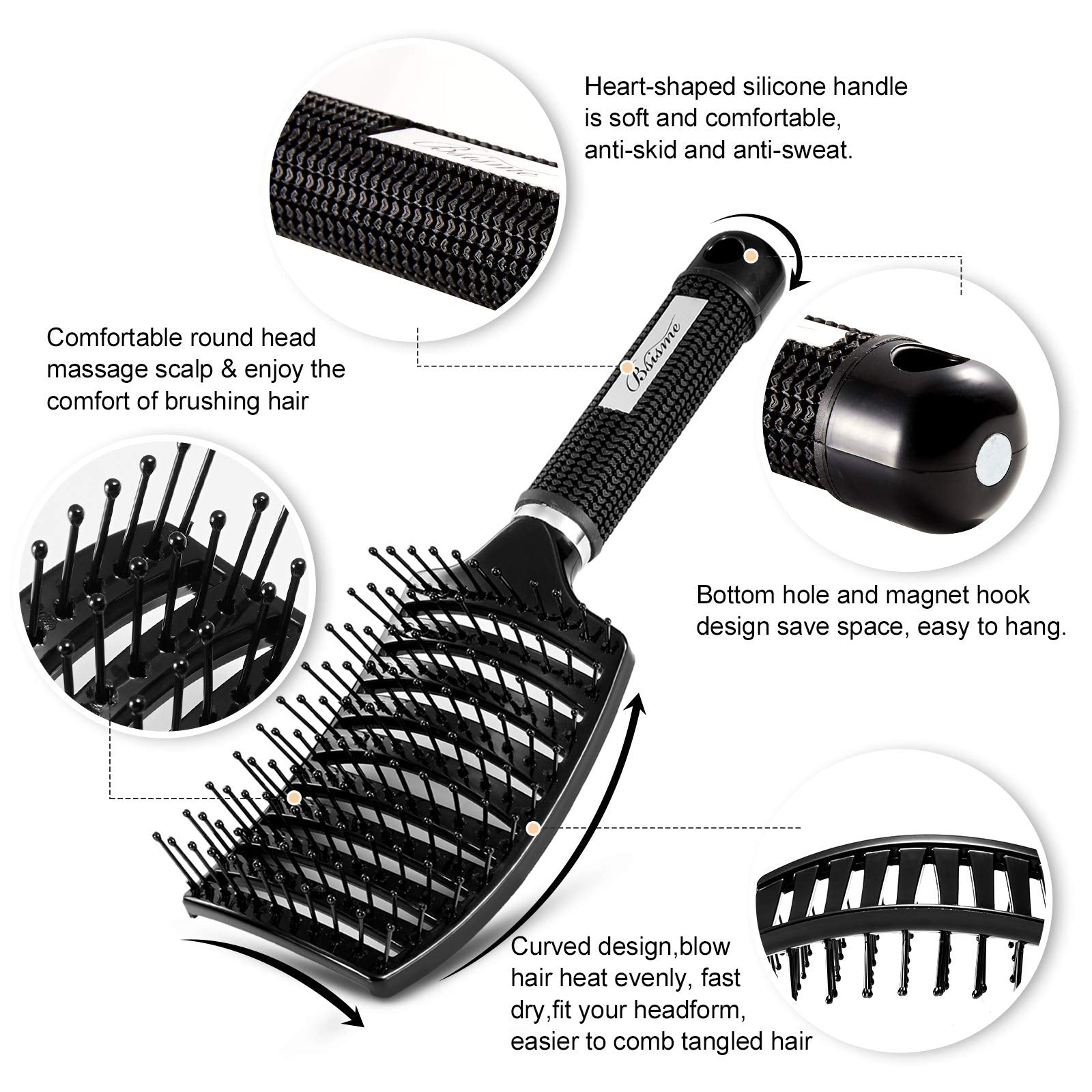 Bsisme hair brush bristles-glide for smooth detangling with less pulling