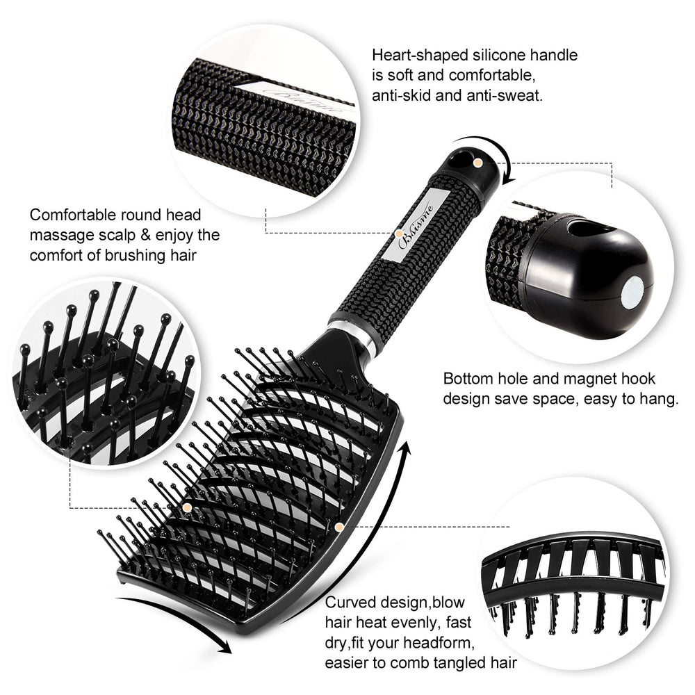 Bsisme hair brush bristles-glide for smooth detangling with less pulling
