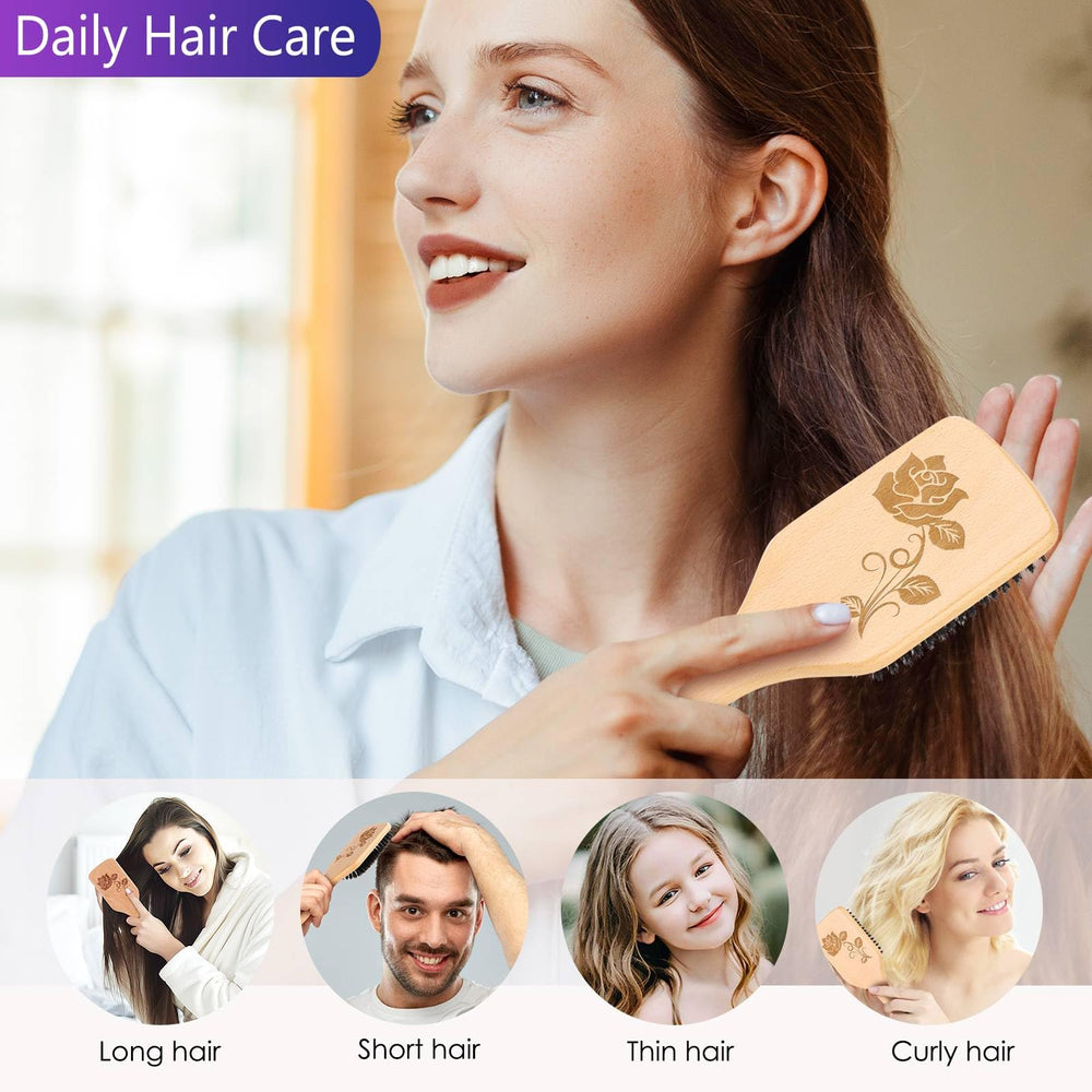 Bsisme brush with nylon bristles helps remove dust and soothe scalp.