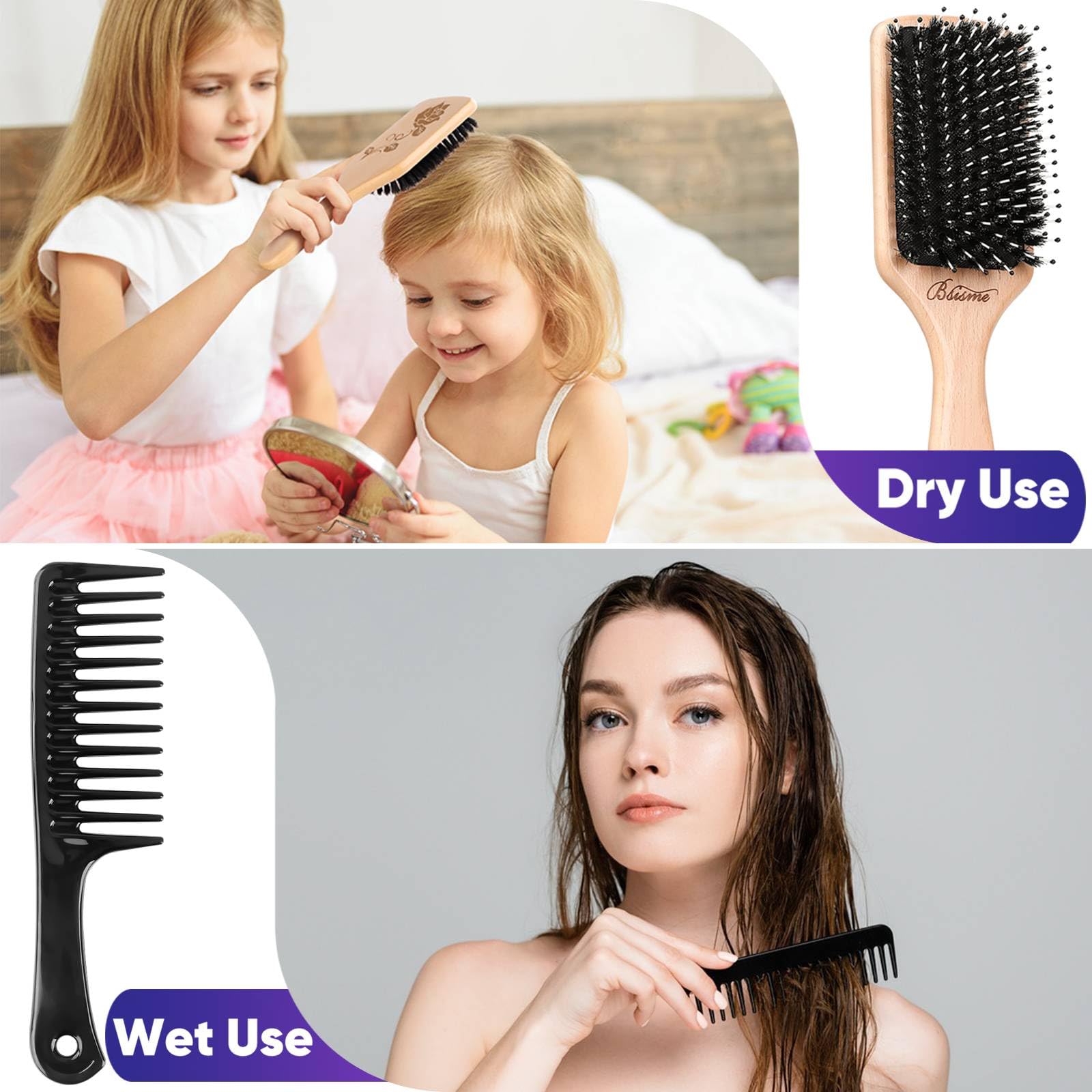 Bsisme hair brush rose-pattern handle adds elegance while smoothing hair.