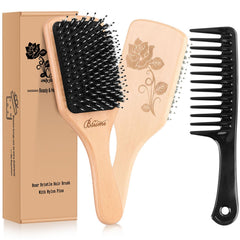 Bsisme hair brush wooden paddle aids gentle detangling and smooth styling.