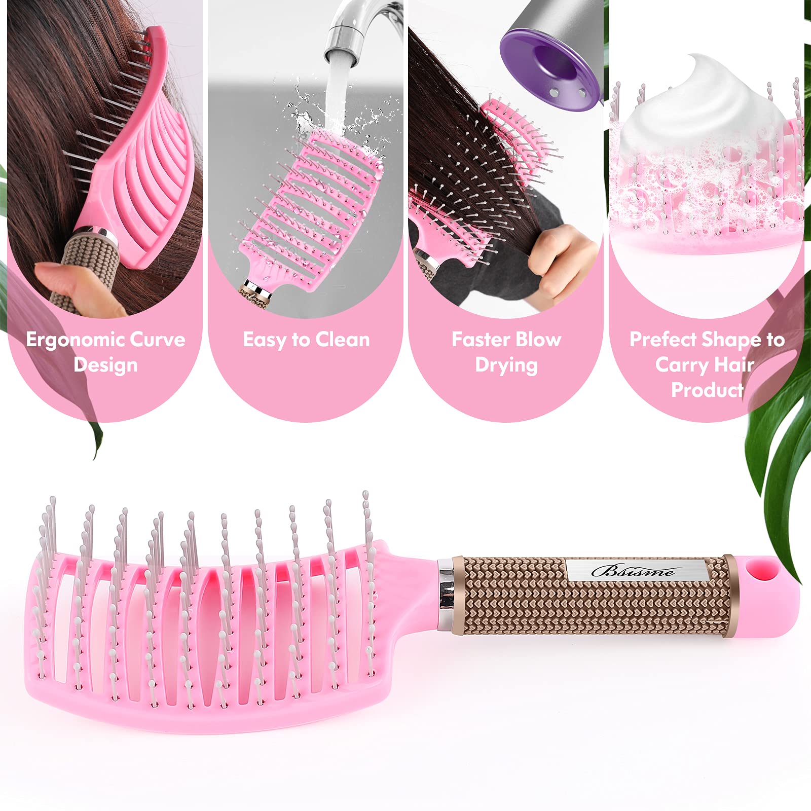 Bsisme brush includes a magnet and hanging hole for easy storage after use.