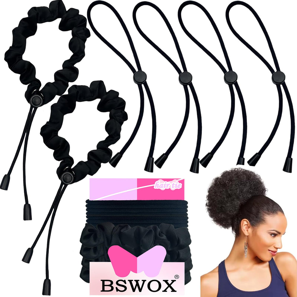 BSWOX banda satin ajustable negro, sujeción suave para peinados seguros.