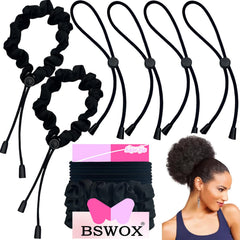 BSWOX banda satin ajustable negro, sujeción suave para peinados seguros.