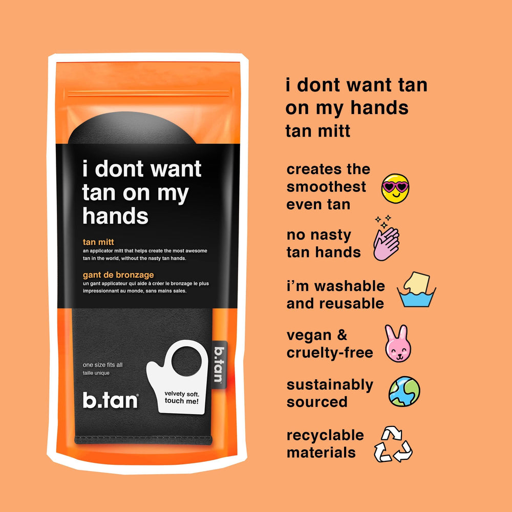 B.TAN double-sided mitten design enables easy tanning with a dedicated thumb.