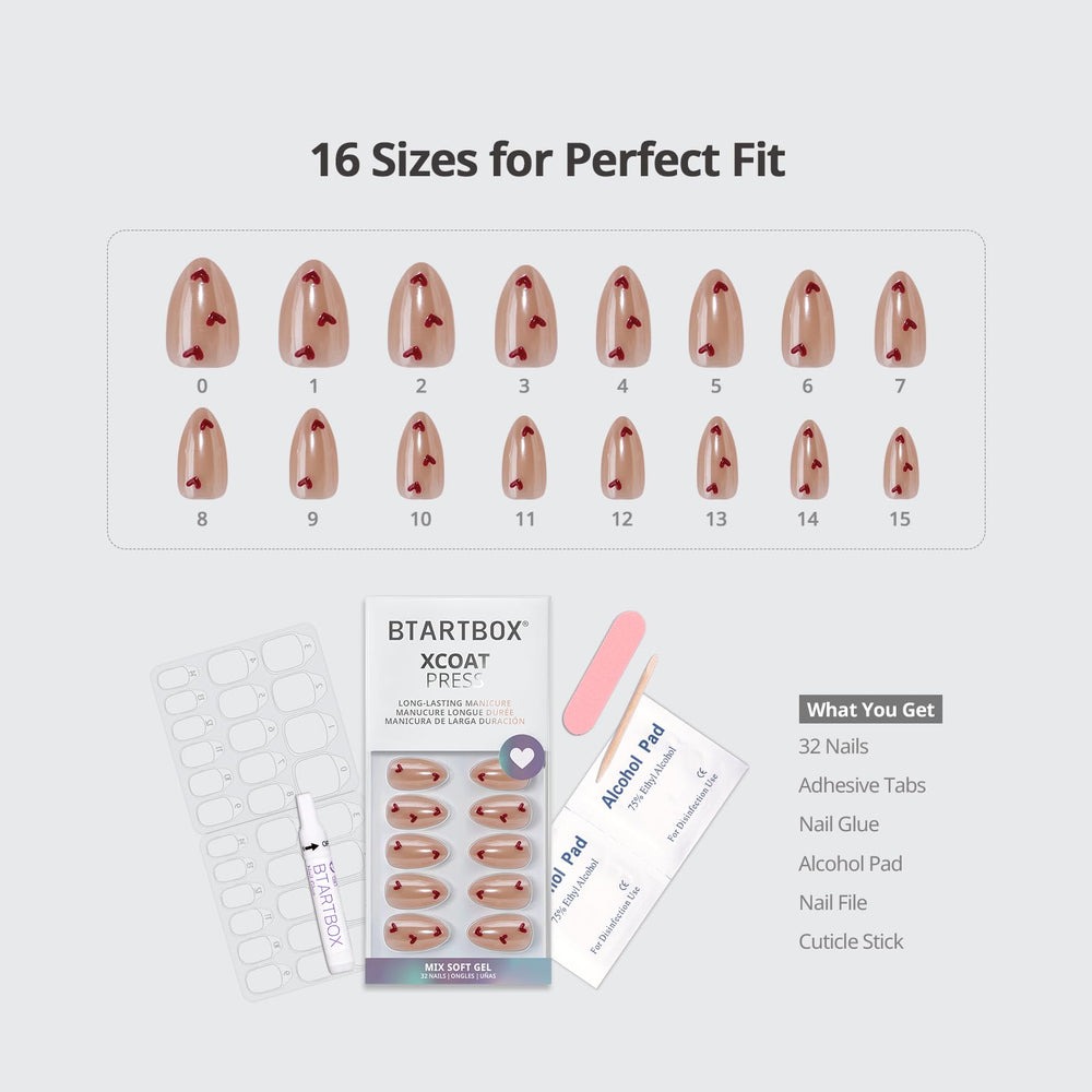 BTArtbox 16 sizes 32 nails kit close-up highlights versatile fit for different nail beds.