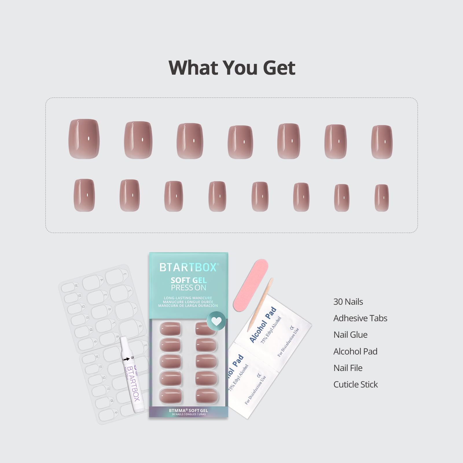 BTArtbox 30 stick-on nails kit: mani casera eficiente en minutos.