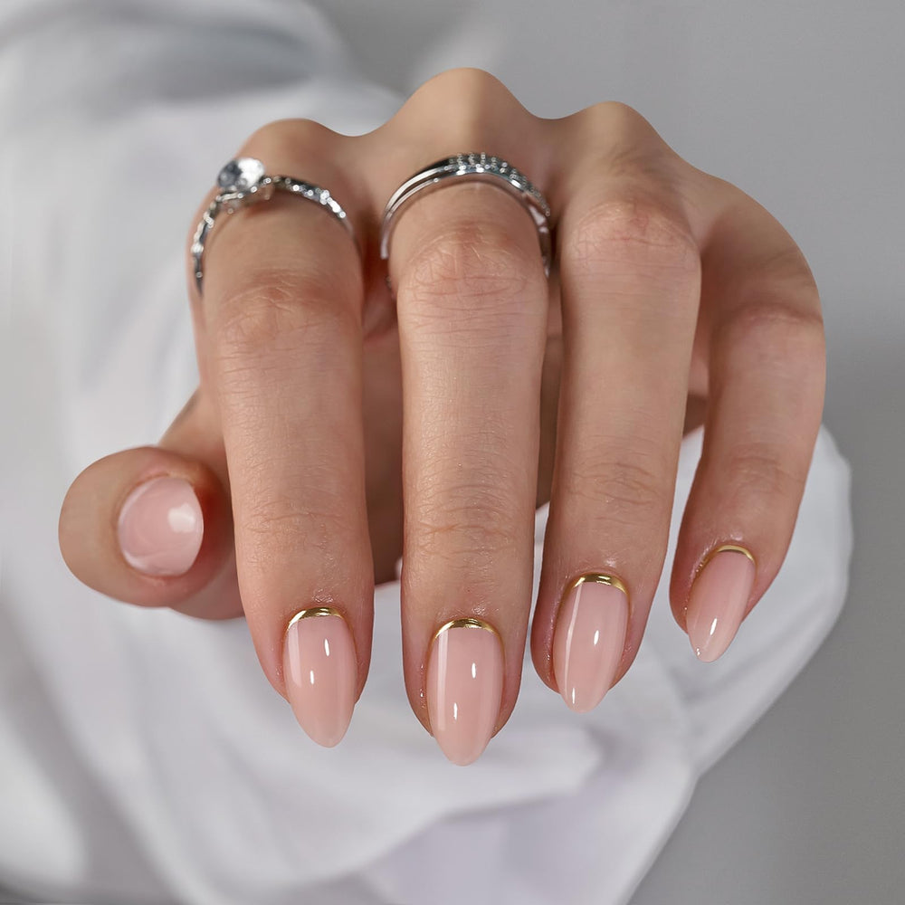 BTArtbox Uñas postizas estilo almendra con oro foil brillo para look glam