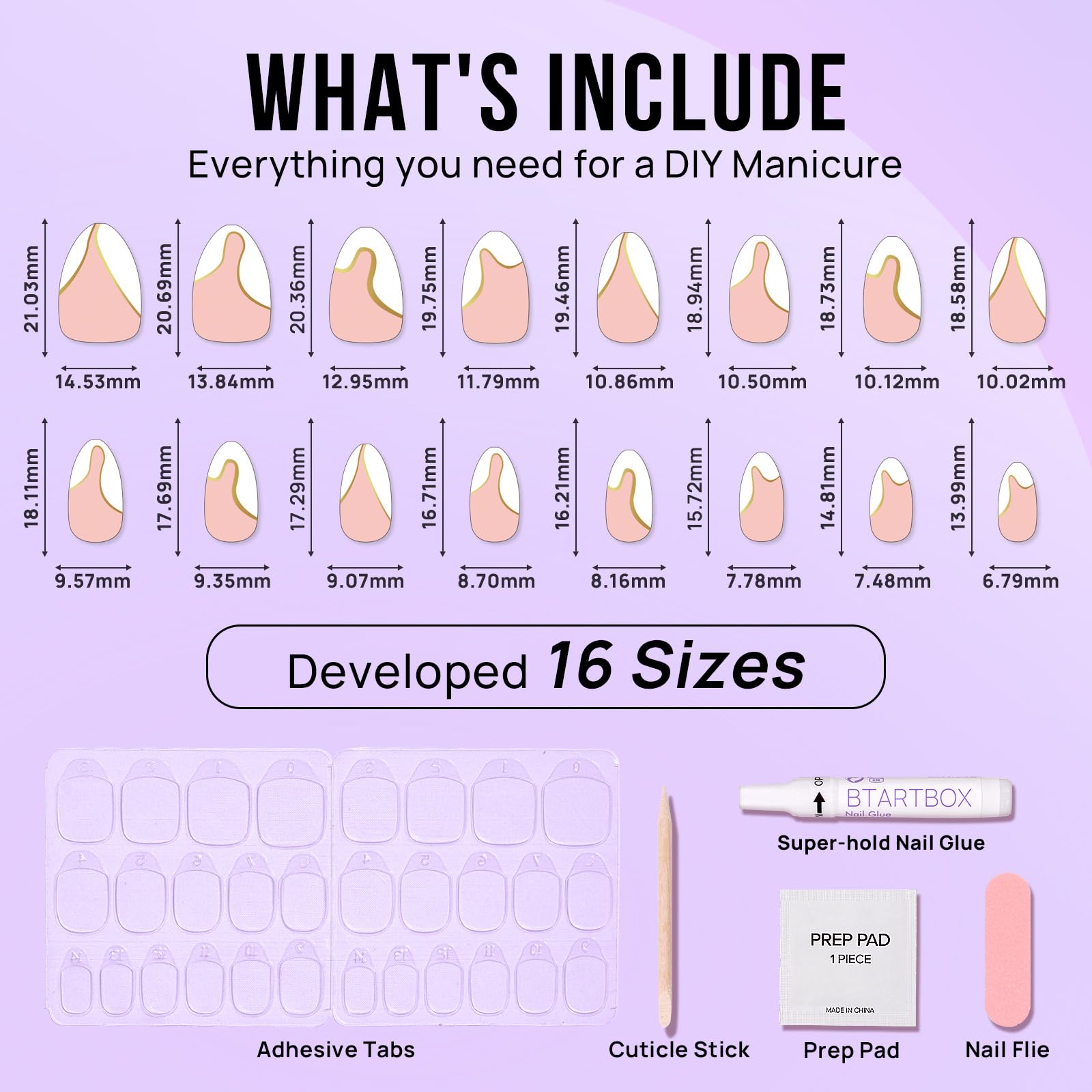 BTArtbox Almond Nails kit includes glue and tabs for easy application