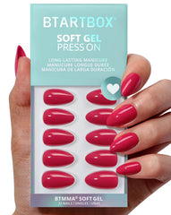 BTArtbox uñas en forma almendra rojas frambuesa en caja, inicio rápido.
