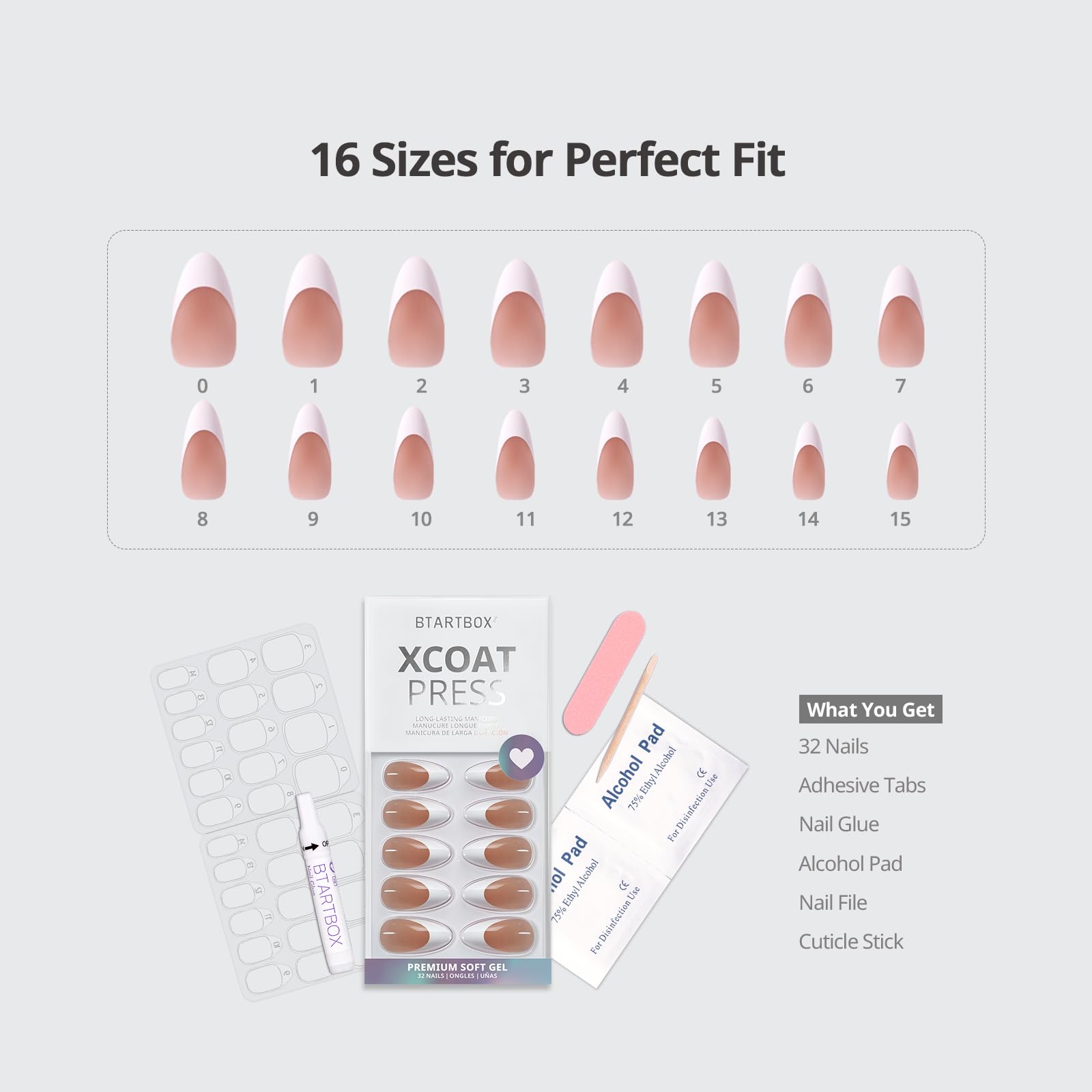 BTArtbox Frances Tip Uñas: 16 tallas para ajuste personalizado