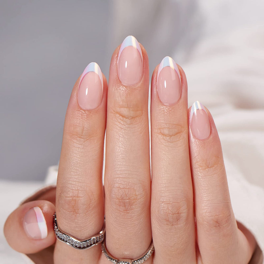 BTArtbox Frances Tip Uñas Blancas Almendra Corta para manicura de salón en casa.