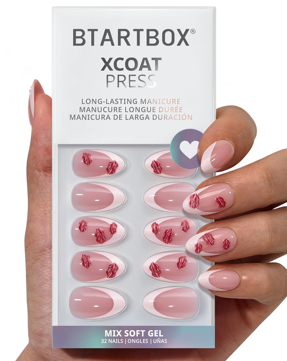 BTArtbox Uñas francesas con labios rojos 3D para un look atrevido y moderno.