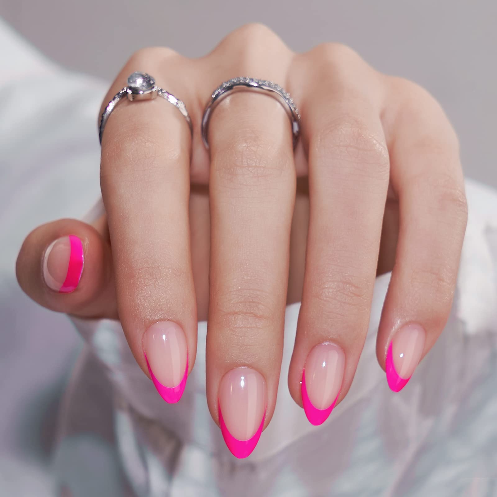 BTArtbox kit uñas frances rosa 32 piezas con tallas para ajuste perfecto.