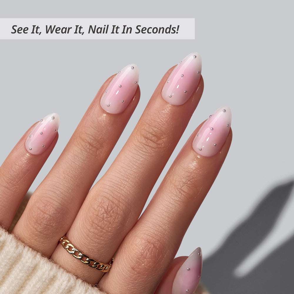 BTArtbox pink almond press-on nails with glue and tabs for quick, secure DIY manicure