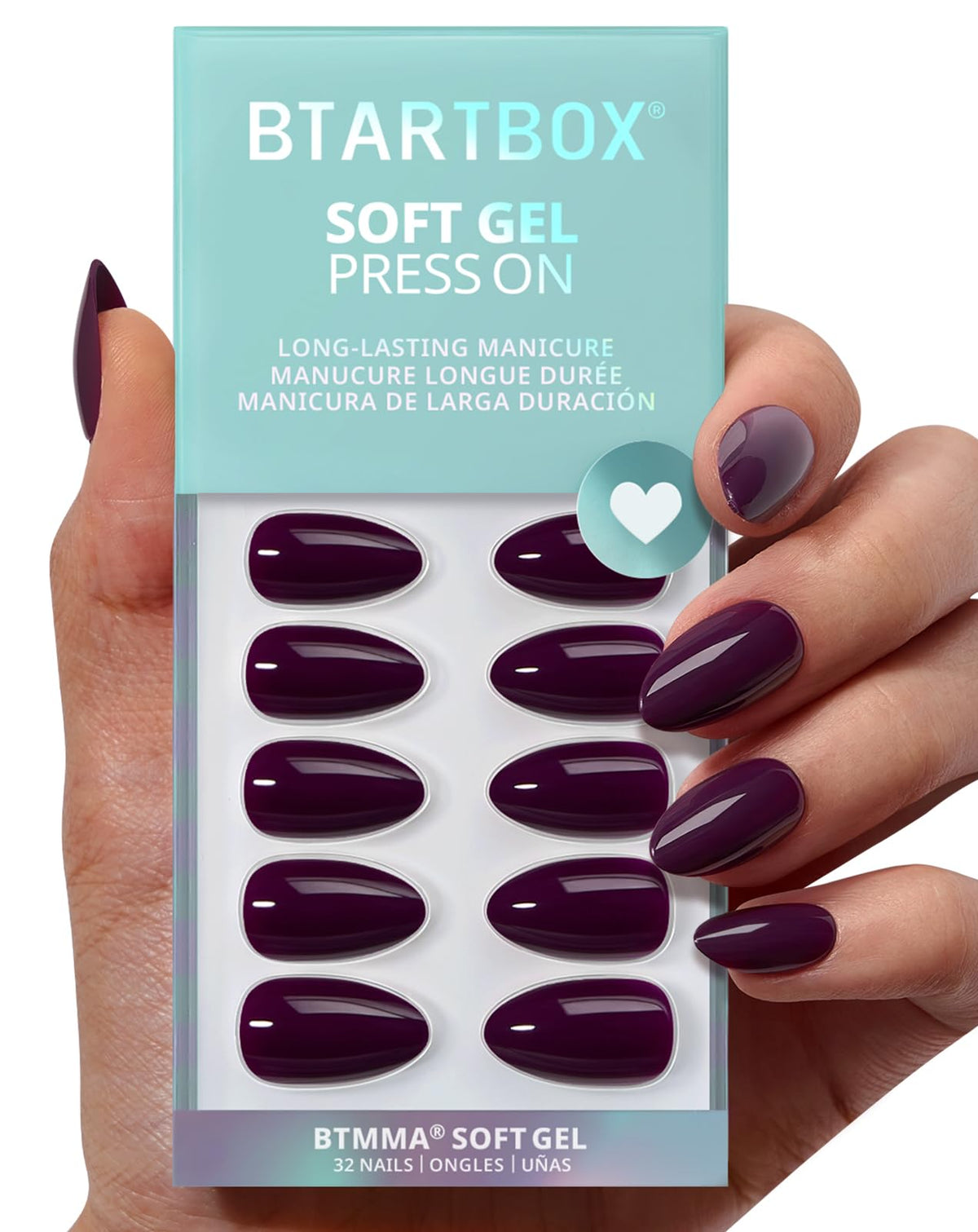 BTArtbox Poison Potion uñas almendra morado oscuro para uso diario