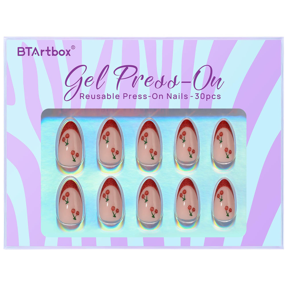 BTArtbox red cherry design nails ideal for festive or date-night style.