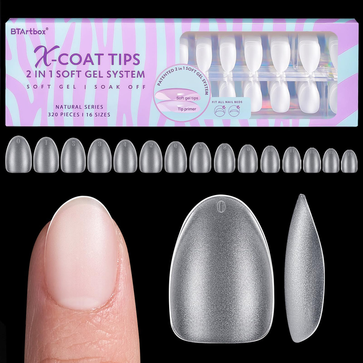 BTArtbox tips de uñas almendra extra corto para un look natural y fácil aplicación.