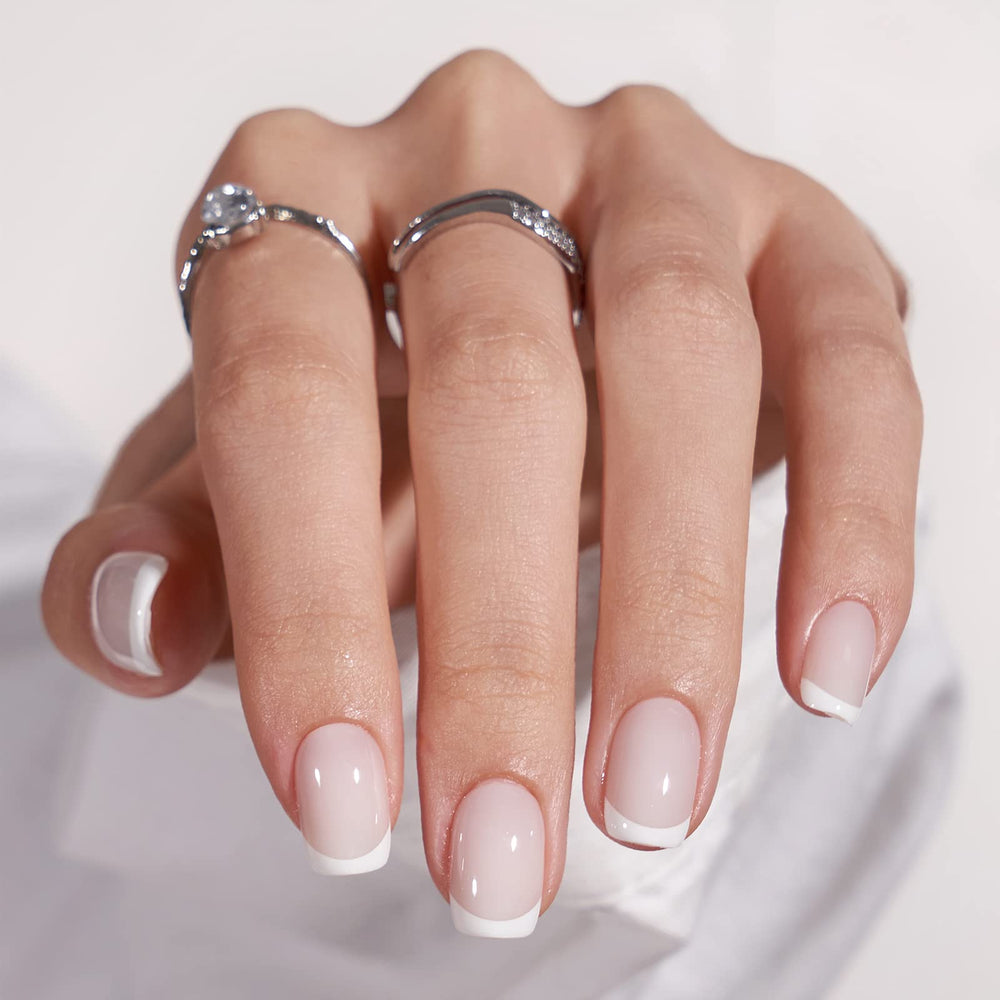 BTArtbox uñas Frances Blanco cuadradas listas para boda