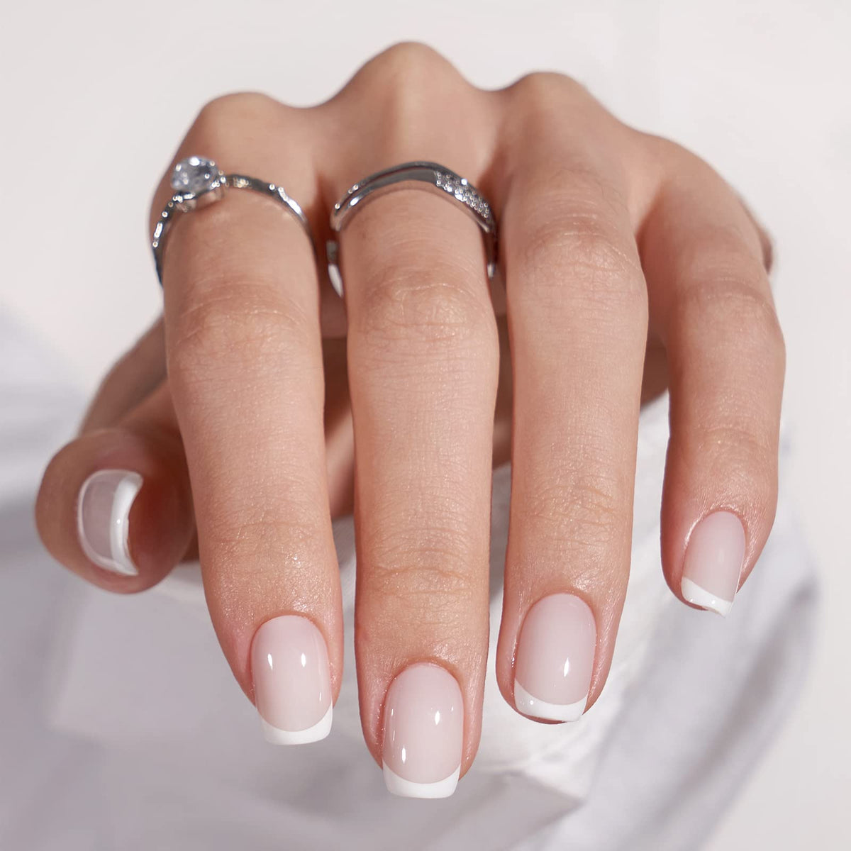 BTArtbox uñas Frances Blanco cuadradas listas para boda