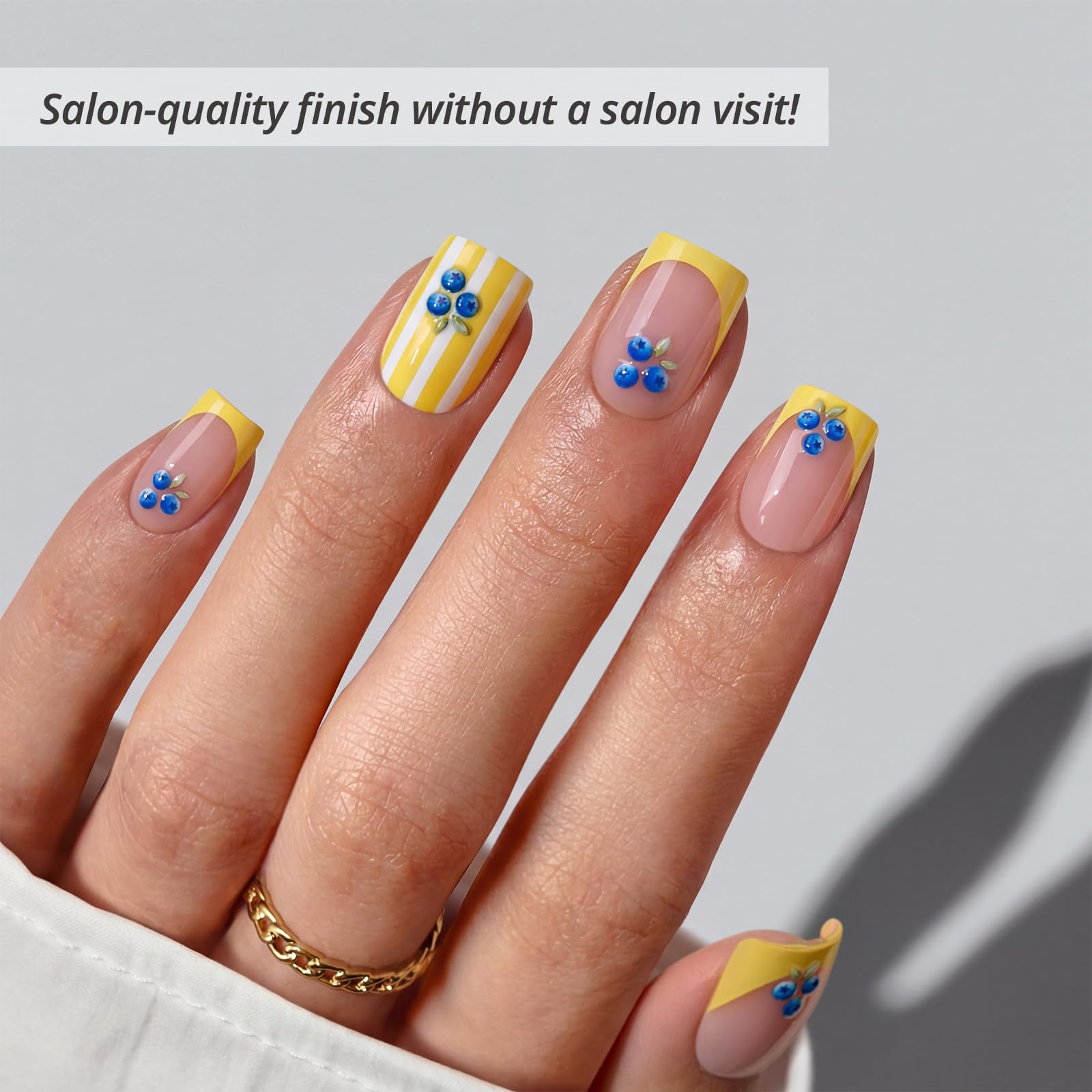 BTArtbox uñas frances-tip amarillas, look brillante para fiesta