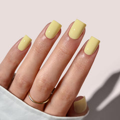 BTArtbox Uñas pegadas cortas color amarillo pastel para un look natural