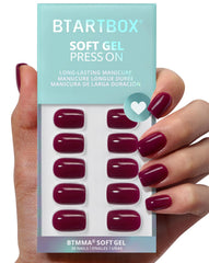 BTArtbox uñas plum rojo squoval en la mano, apariencia natural para diario.