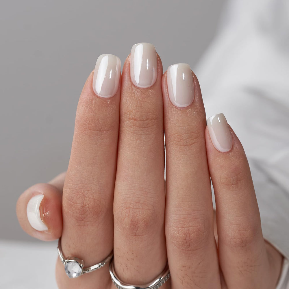 BTArtbox uña postiza blanca de gel suave con acabado cromo y brillo duradero.