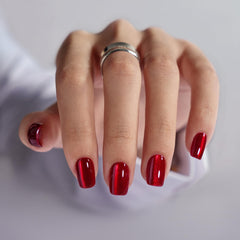 BTArtbox Uñas postizas rojas con efecto ojo de gato y forma cuadrada.